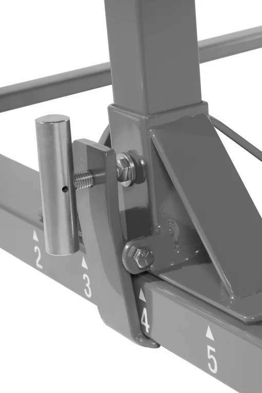 Close-up of Spieth America JFK uneven bar base and adjustment hardware
